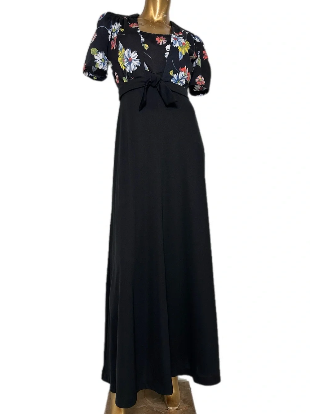 Vintage Jody of California Black Floral sleeveless Maxi Dress w/ bolero jacket